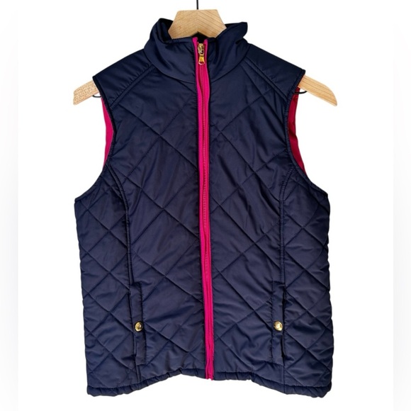 Ralph Lauren Women’s Full Zip Navy Pink Quilted Pocketed Puffer Vest Size Small - Picture 1 of 5
